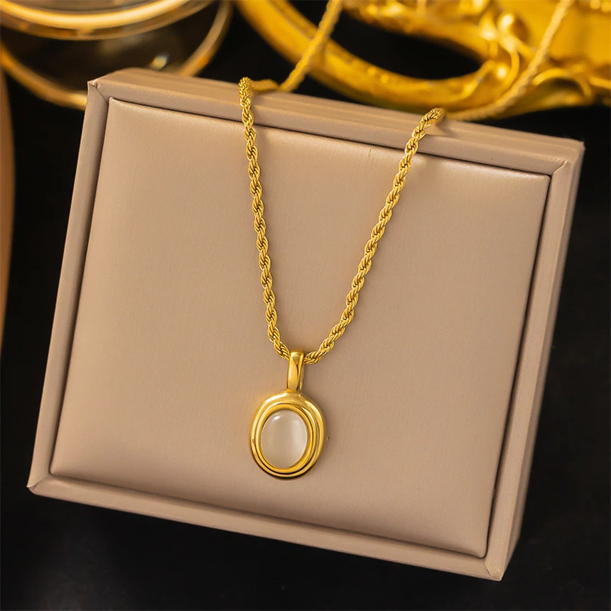 316L Stainless Steel Natural Seashells Ellipse Pendant Retro Fried Dough Twists Chain Ladies Necklace Fashion Exquisite Jewelry