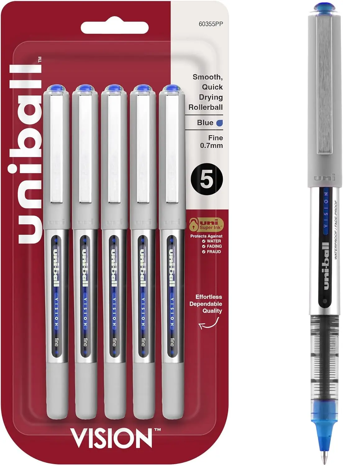

Smooth Writing Fine Point Rollerball Pens, 0.7mm Blue Ink, Pack of 5 for Notes and Signatures
