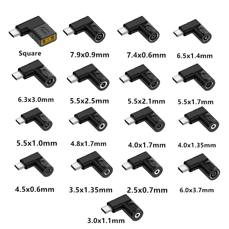 DC2.5x0.7mm/3.5x1.35 مللي متر/4.0x1.7 مللي متر/4.5x0.6 مللي متر/4.8x1.7 مللي متر/5.5x1.0 مللي متر/5.5x2.1 مللي متر/5.5x2.5 مللي متر أنثى إلى نوع-C ذكر محول موصل كابل