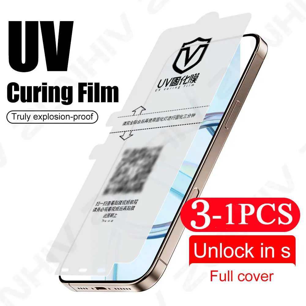 3/2/1 Pcs Phone Screen Protector for iPhone 16 Pro Max 15 UV Light Curing Film 14 Plus 13 Pro Not Glass Protective Film 12 11 XS