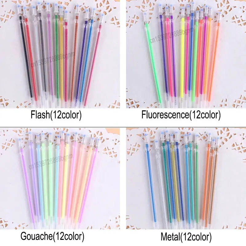 48/60 Neon Color Gel Pen Refill 0.8mm Metal Glitter Highlighter Fluorescent Ink Cartridge Painting Handle Rod Wring Stationery