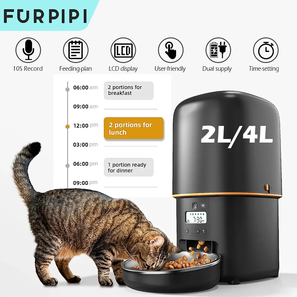 

Furpipi Automatic Dog Feeder with Key Control User-Friendly Time Setting Dual Power Supply for Pets Dogs Cats pet food dispenser