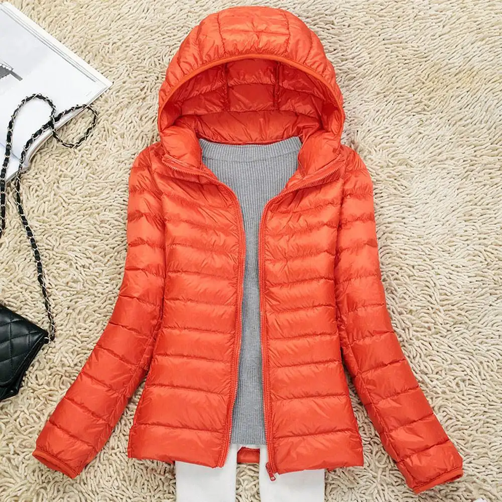 Women's Ultralight Thin down Jacket Quilted Coat Hooded Lightweight Silk Fiber Fill Fall Fashion Ladies' Premium Clothing