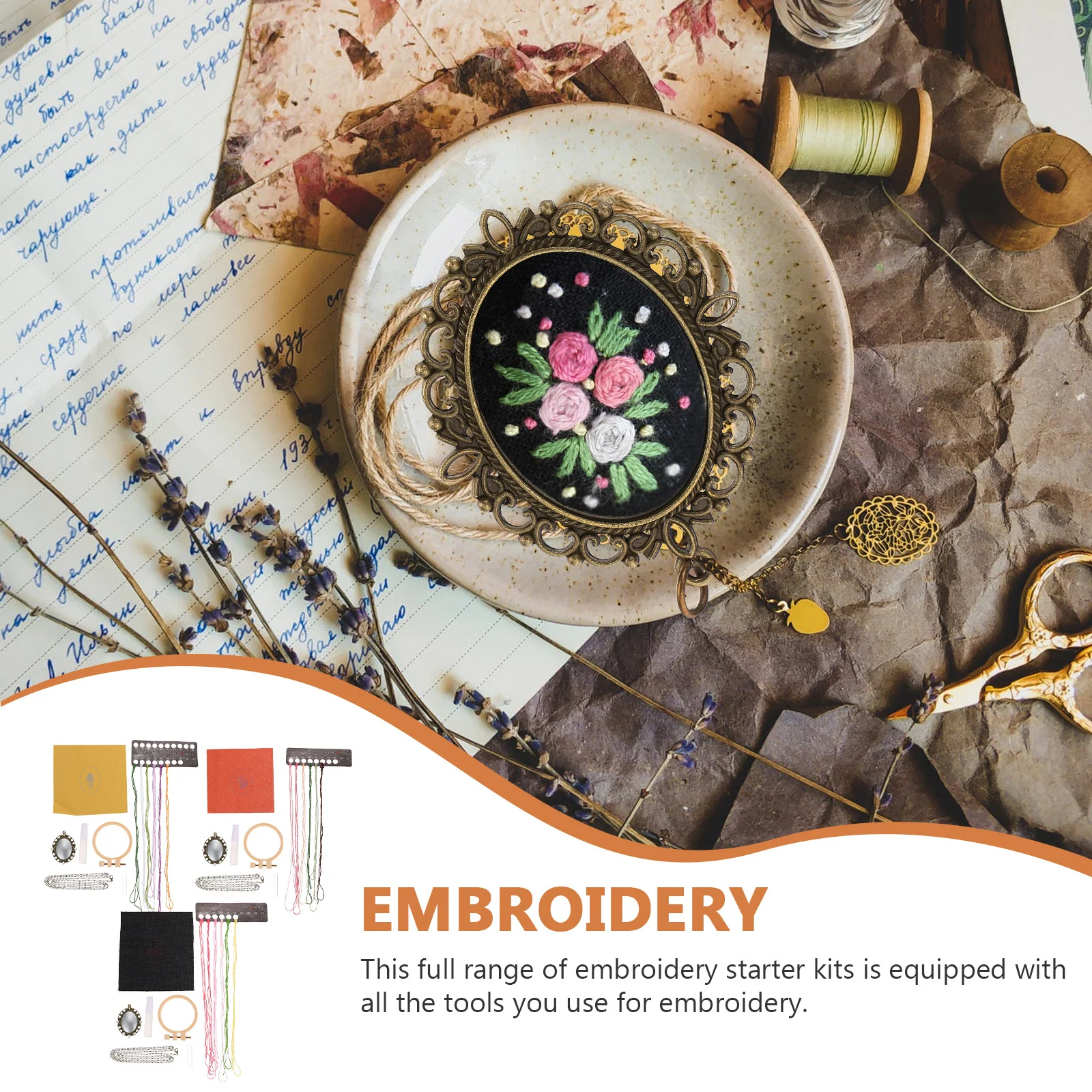 

3 Sets Diy Embroidery Kit Lightweight Portable Needlework Set With Embroidered Pendants Handmade Sweater Chain Craft Material