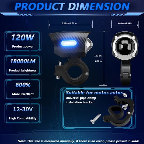 Imagen 2 del producto Luces antiniebla LED para motocicleta de 120W, focos de luces auxiliares impermeables IP67 de 18000LM con soportes de montaje para camión, carrito de Golf, SUV, ATV