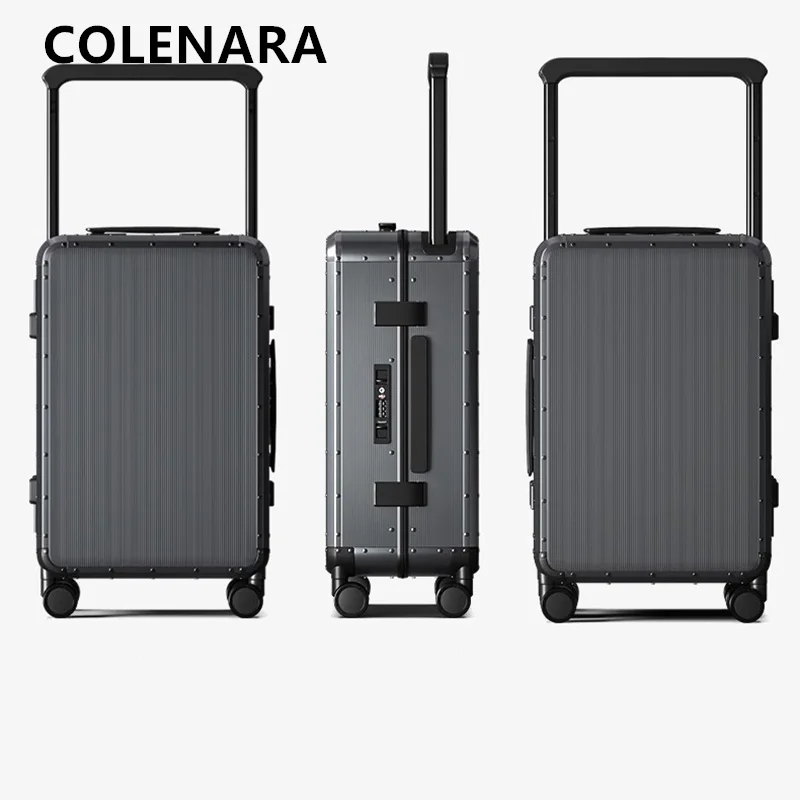 COLENARA Suitcase on Wheels Full Aluminum Magnesium Alloy Boarding Box Men's Business Trolley Case 20