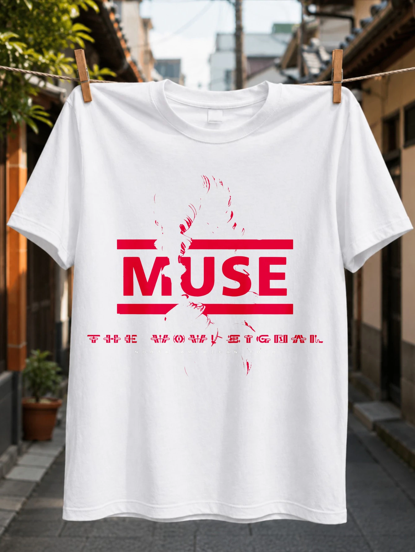 The World North American TourRed Graphic Silhouette Stylized Symbols and Bold Band Lettering Tee  Unisex All T-Shirt