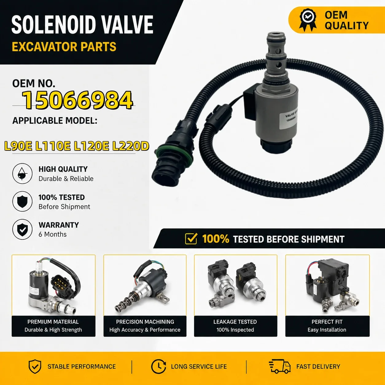Solenoid Valve 11144019 15066984 Fits For Volvo Wheel Loader L90E L110E L120E L220D