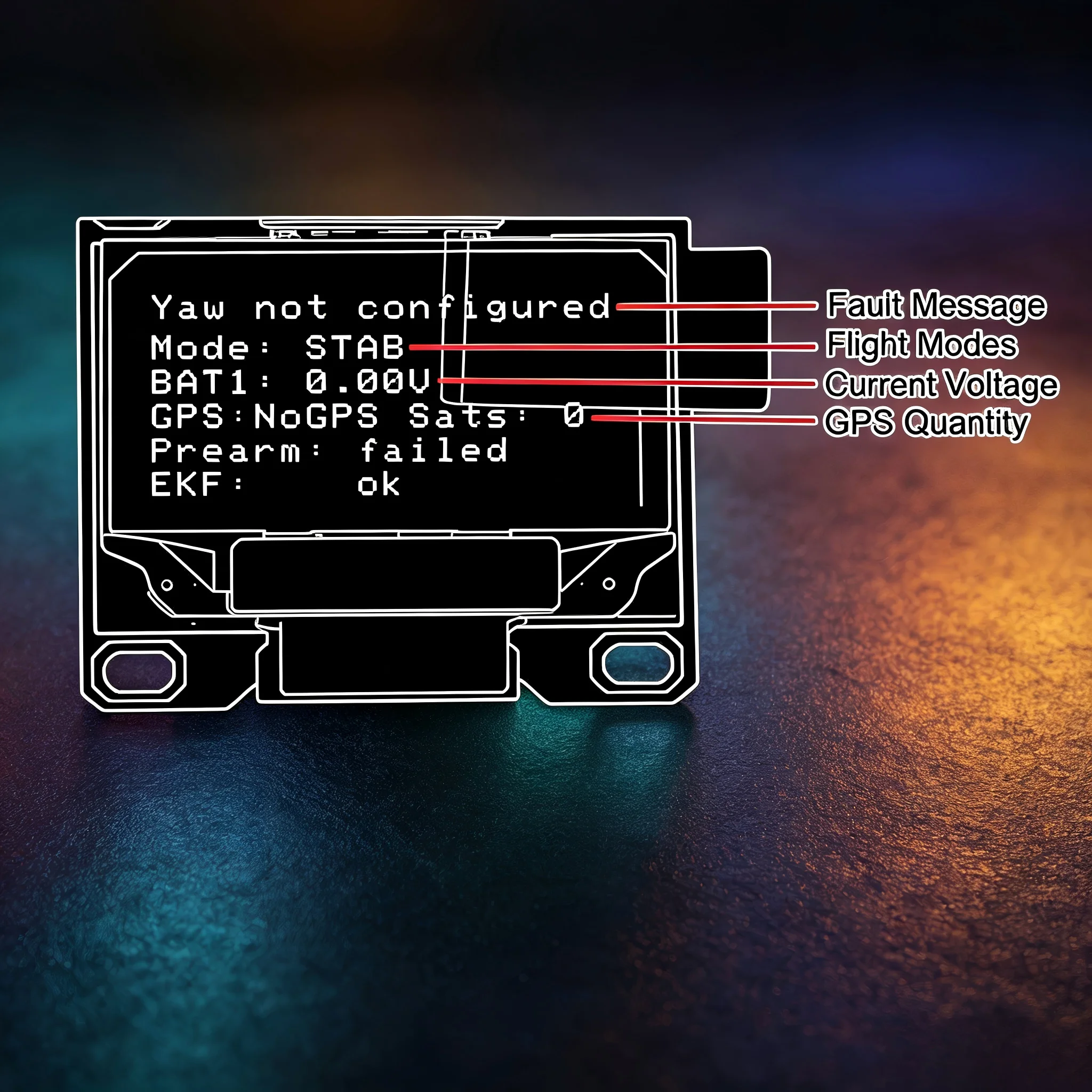 OSD OLED Display for 2.4.8 Flight Control Flight display flight status Connected to I2C Interface of