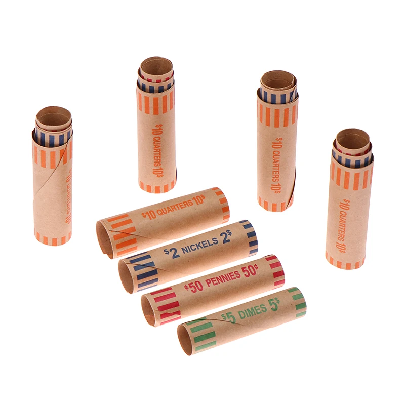 5/10Sets Assorted Color-coded Coin Wrappers Preformed Coin Wrappers Rolls High Quality Material Kraft Paper Coin Wrapping Tubes