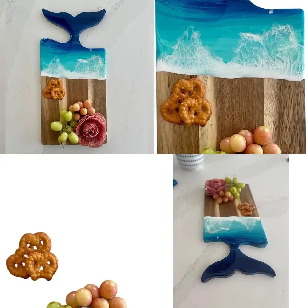 

Доска для сыра из дерева акации с хвостом кита и искусством океанской смолы — идеально подходит для декора пляжного дома и особых случаев