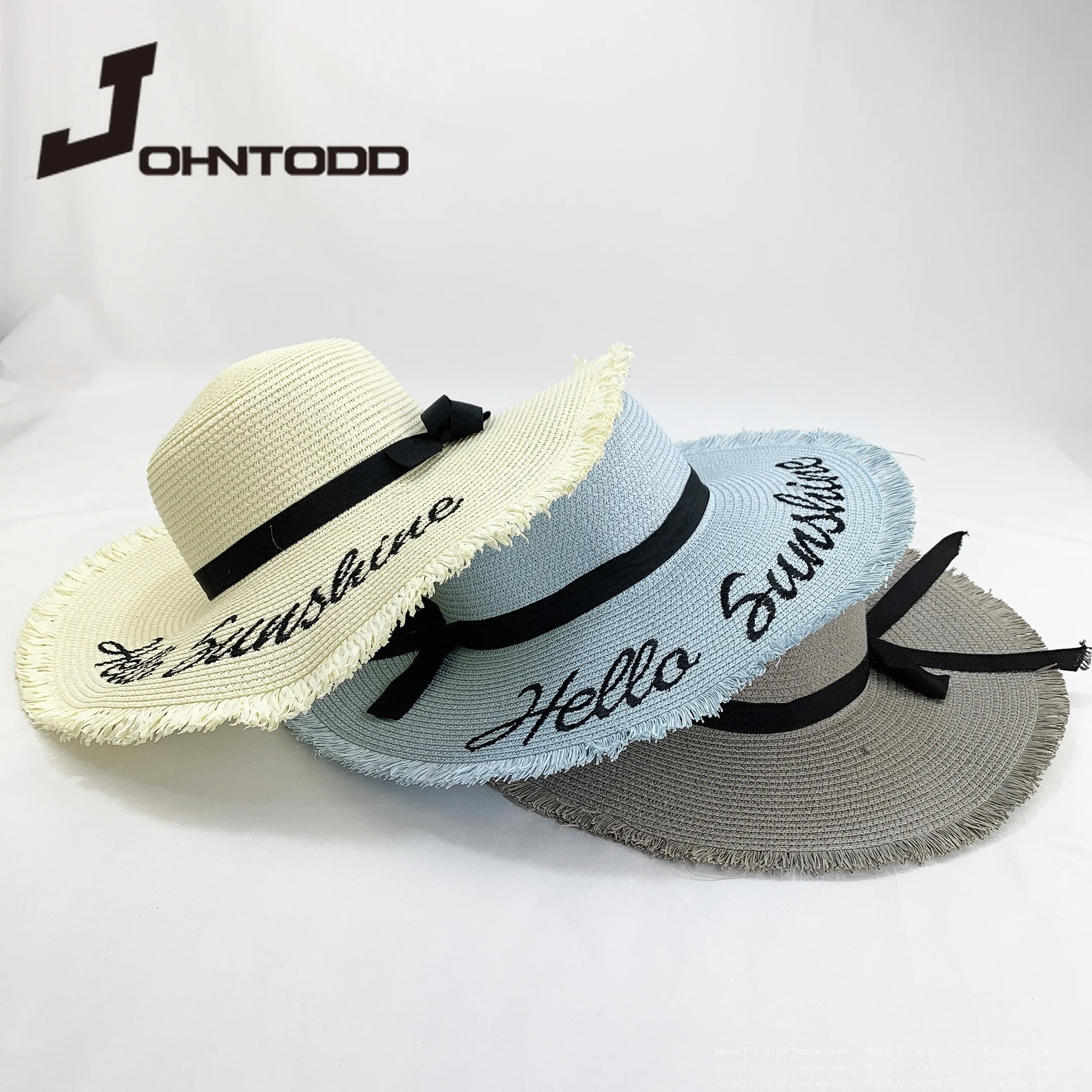 Embroidery personalized text LOGO embroidery ladies sun hat big brim straw hat outdoor beach hat summer cap beach hat