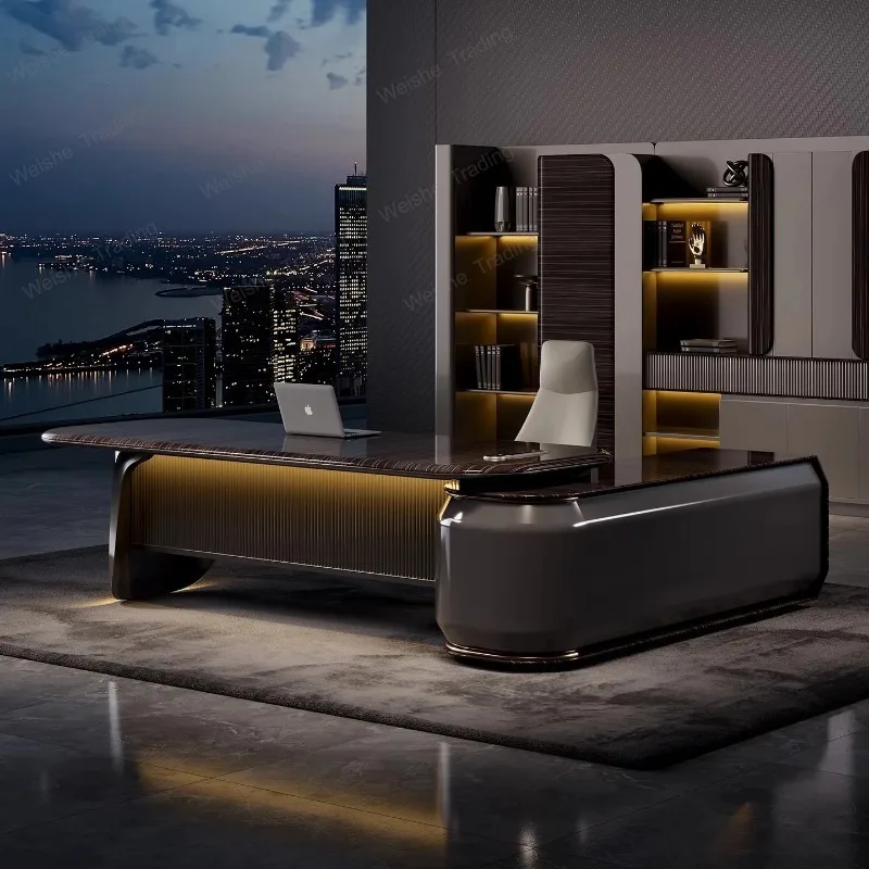 Modern Technology MDF Boss Desk L Shape Presidential Desk Lacquer Board Modular Office Furniture Business Catering Learning