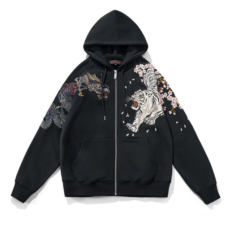 HKSH Spring Autumn Heavy Industry Hooded Sweatshir Men\'s Tide Punk Fashion Dragon Rosefinch White Tiger Embroidery Hoodie HK2465