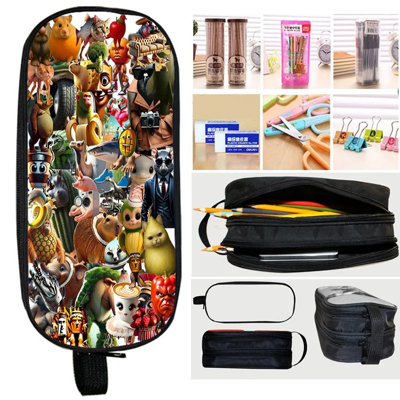 

Крутая игра, итальянский чехол для студентов Brainrot, футляр для ручек Frigo Camelo Buffofardelle, сумка-карандаш с героями мультфильмов, косметичка, двухслойный чехол для ручек