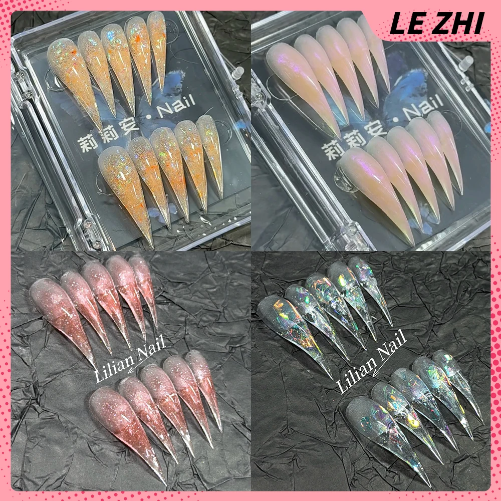

Y2K Spice Girl Dragon Shape Claw Handmade Long Press On Nails Colorful Glitter Sequins Bowknot Gradients Detachable False Nails