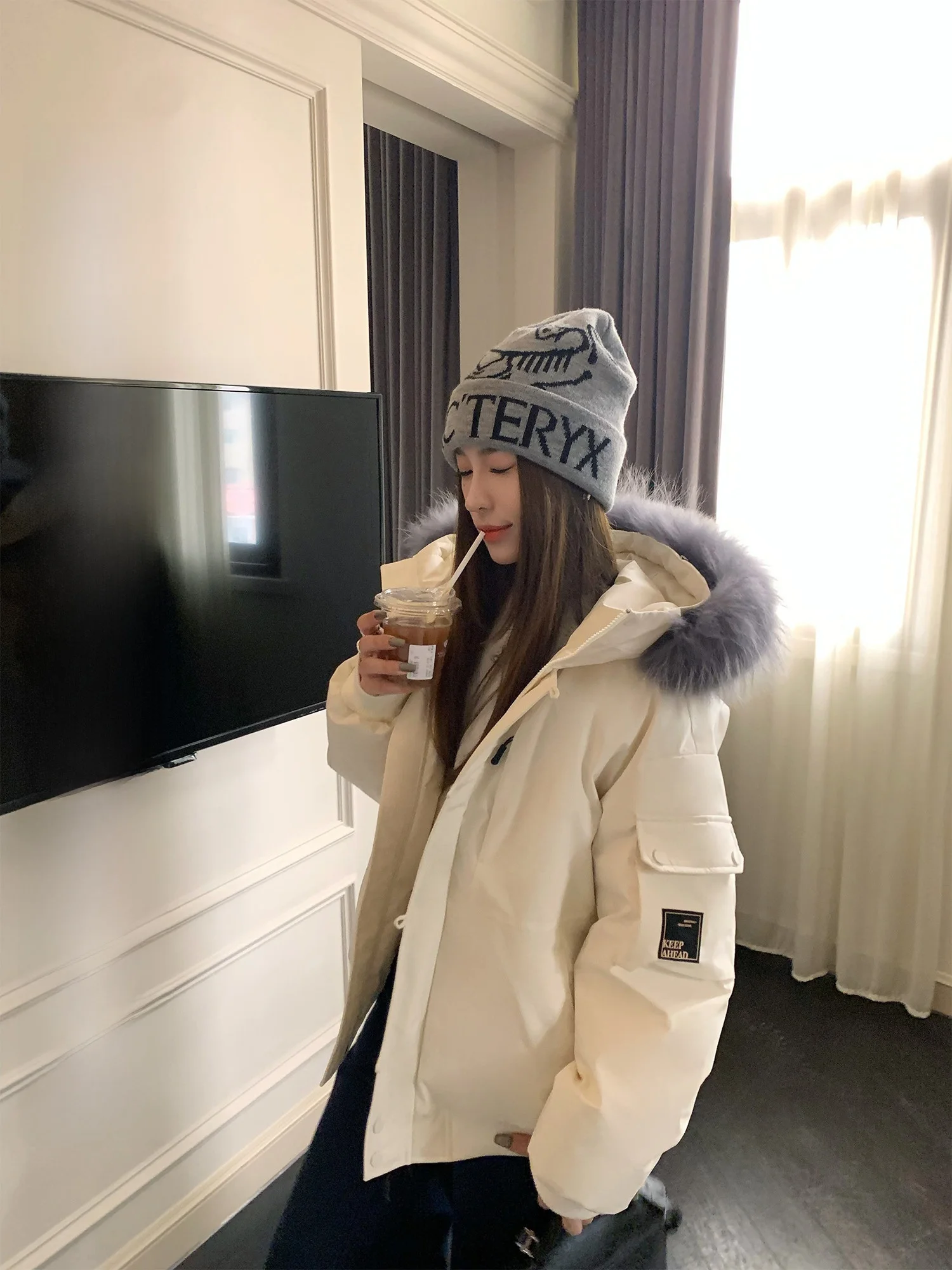 

Hhi North Island Diary Women's down Jaet Hooded White Du Feather Warm Parka Coat Winter 2025 New Sle Casual Sle