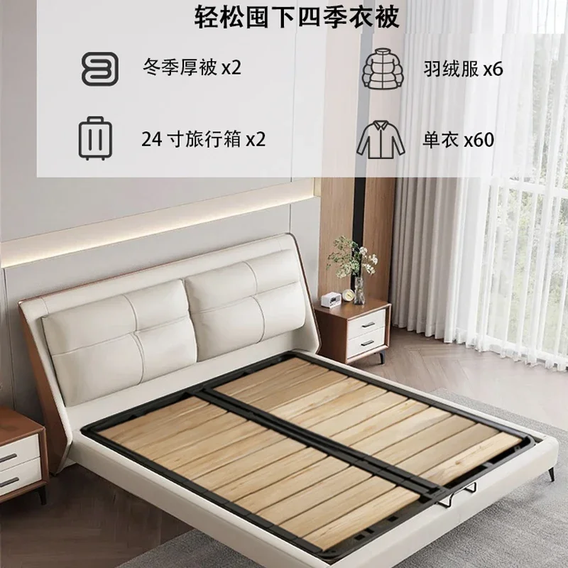 Italian light luxury minimalist leather bed modern simple 1.8 meters double high-end