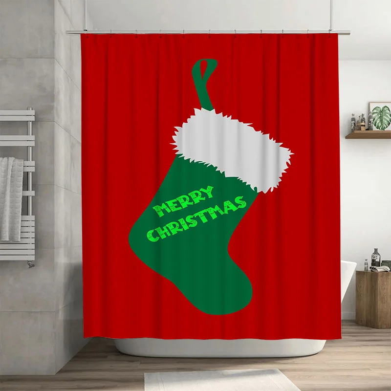 

TuniuFestive Merry Christmas Bathroom Shower Curtain Set Waterproof Holiday Decor Fun Cute Design
