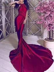 Romagic Summer Burgundy Satin Wedding Party DIY Straps Evening Maxi Mermaid Court Train Gown Prom Floor Length Dress