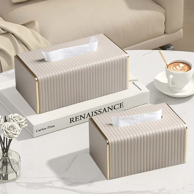 

High-End Striped Leather Tissue Box for Living Room, Dining Room, Office Area, Bedroom, Tabletops, Home and Business Occasions