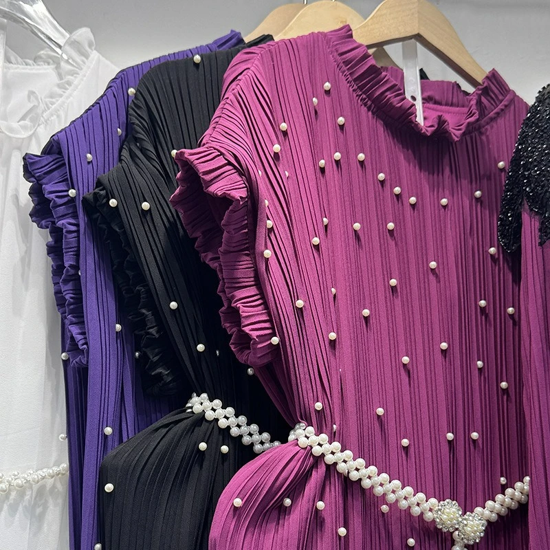 

Women's Long Dress 2026 Summer Fashionable Elegant Women's Dress with Nail Bead Luxury Design Waistband Sleeveless Pleated Charm