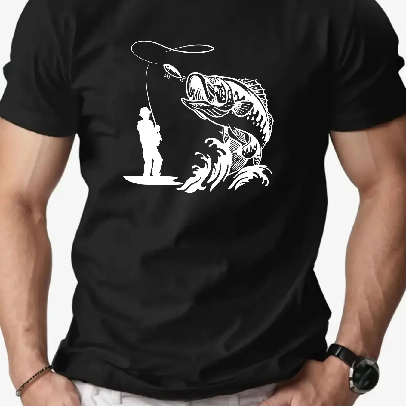 Bass Fishing Men's T-shirt Graphic Casual Cotton Short Sleeve Tops Summer Streetwear