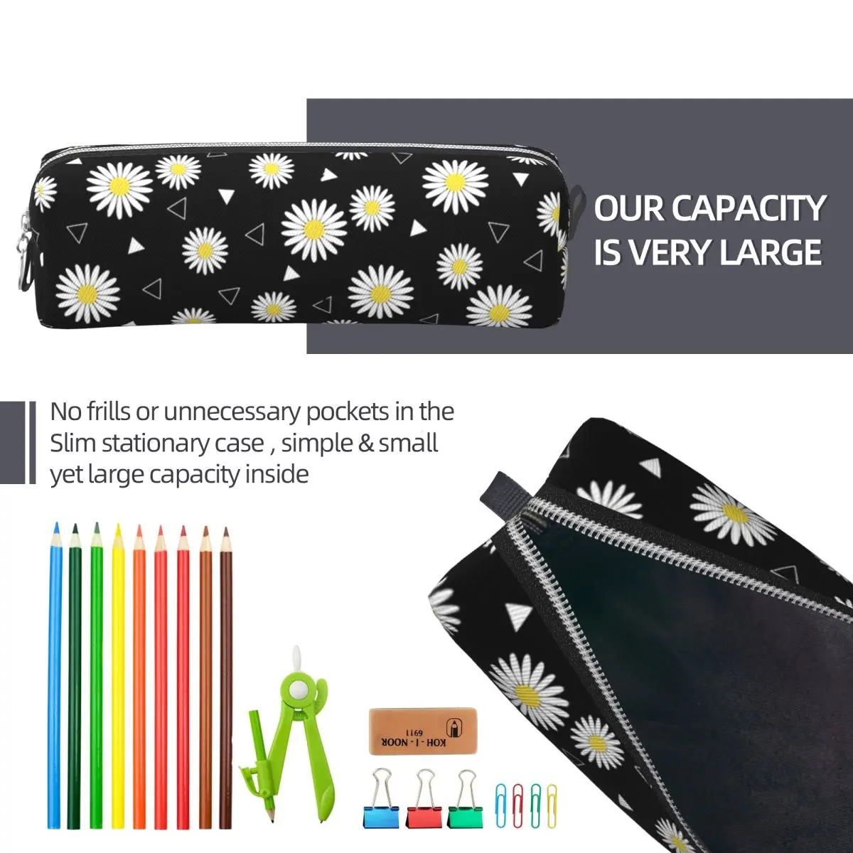 Daisy Floral Pencil Case Flower Pencil Box Pen for Girl Boy Large Storage Pencil Bags Students School Zipper Stationery