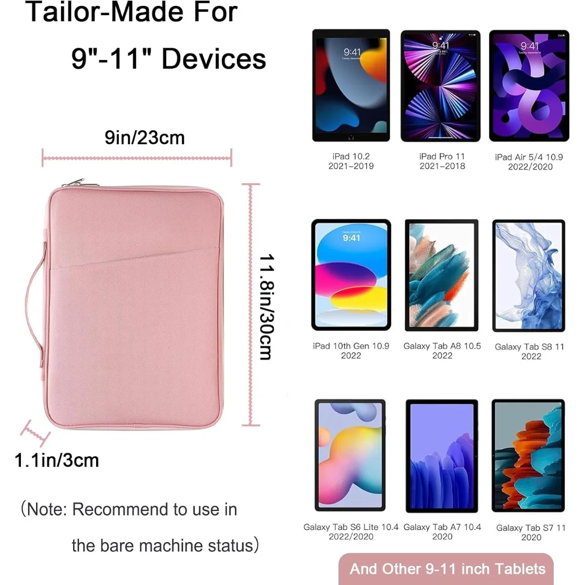 9-11인치 태블릿 슬리브 케이스, 아이패드 프로 11(2022-2018), 아이패드 10.9(10세대), 아이패드 에어(5세대/4세대), 갤럭시 탭 A8/A7용 아이패드 가방