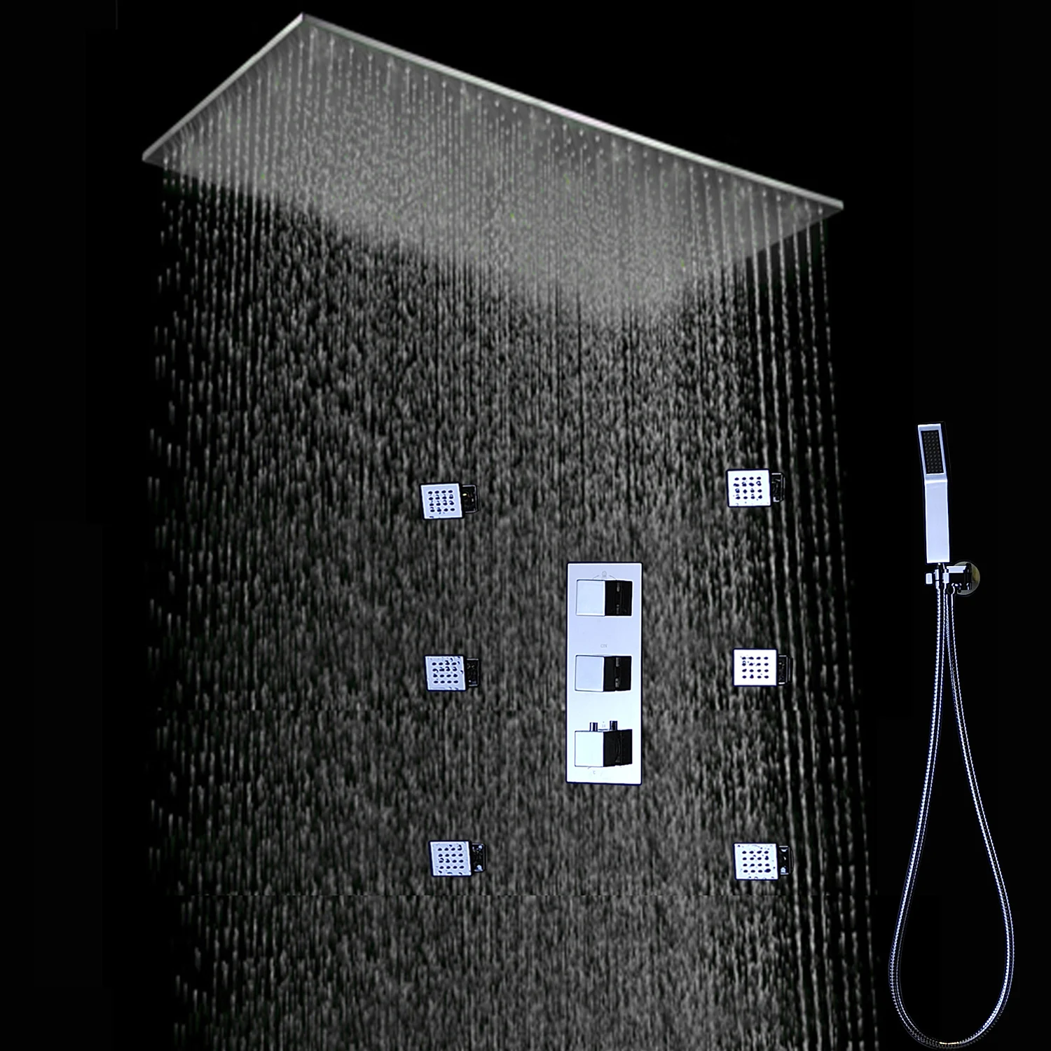 

hm Bathroom Accessories Large Rainfall Shower Set SUS304 LED Shower Head Panel Thermostatic Faucets System With Massage Body Jet