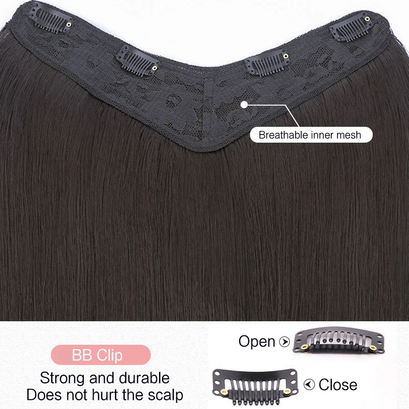 Aosiwig Synthetic Straight Hair Extension U Hair Pads Clips In Fake False Hair Pieces For Women Seamless Invisible Hair Piece