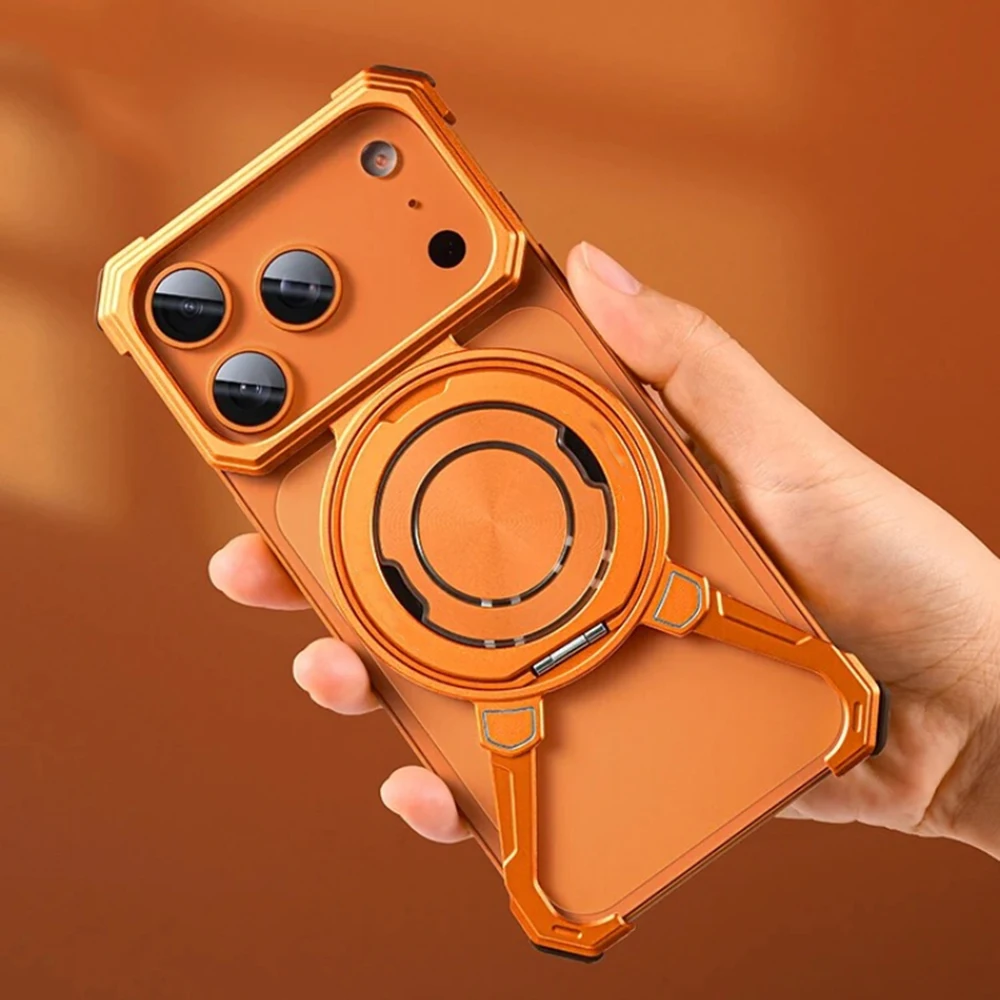 

For iPhone 17 Pro/17 Pro Max Metal Case 360° Rotation Ring Stand Frameless Shockproof Bumper Cover Full Body Protection