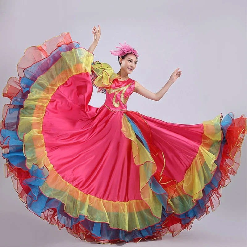 Traje de baile español para mujer 180/360/720 vestido de Flamenco de danza gitana clásica faldas oscilantes grandes actuación en el escenario del