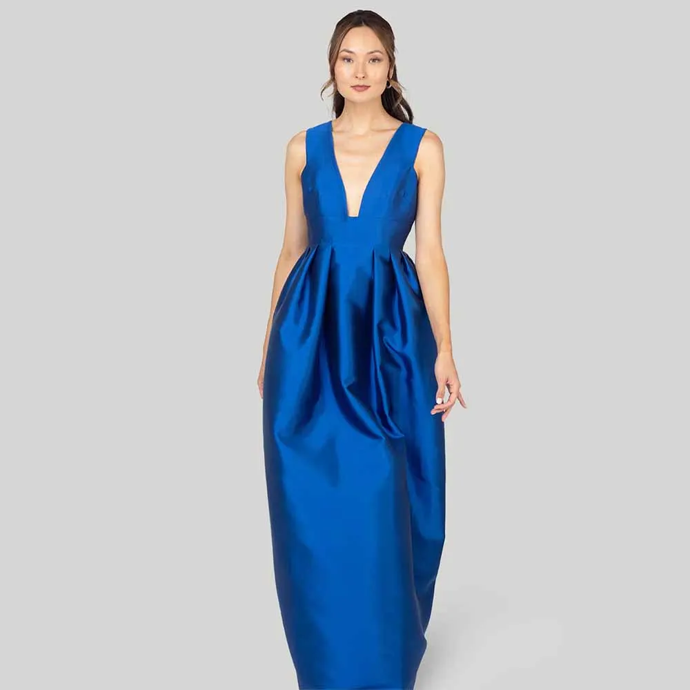 

Classic Special Occasion Dresses Satin Sheath/Column Evening Dress Blue V-neck Pleat Dresses for Special Occasions Long 2025