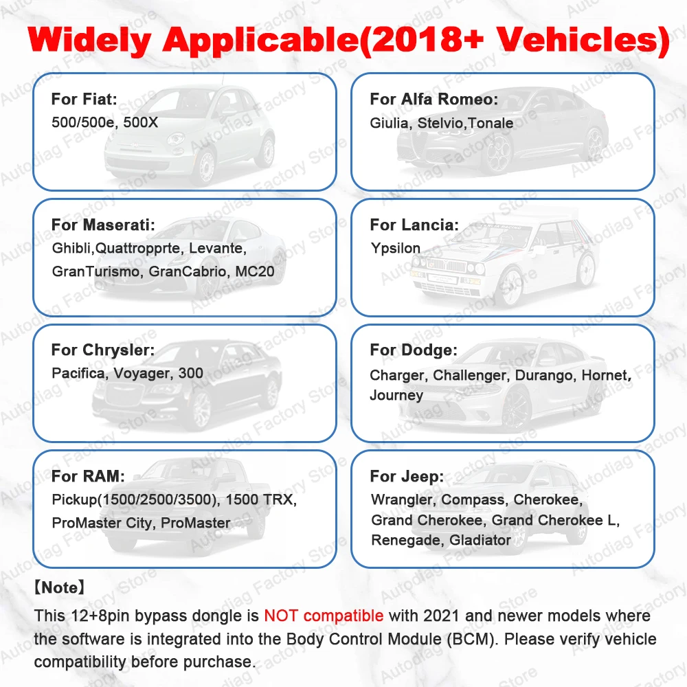 Dongle de dérivation SGW 12 + 8 pour voitures FCA Chrysler /Dodge /Jeep /RAM /FIAT /MASERATI, Module de passerelle de sécurité 12 broches 8 broches, adaptateur de dérivation