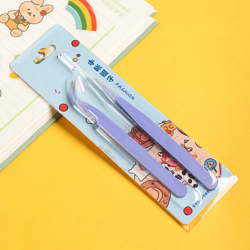 แหนบสแตนเลสแบบตรงและโค้ง สีสันสดใส ชมพู ฟ้า ม่วง สำหรับงาน DIY ติดขนตา ตกแต่งเล็บ สติ๊กเกอร์ ติดเพชร