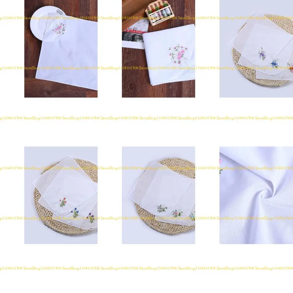 

15 -й 5pcs Женские хлопковые платки цветочные вышиты для кружевного кармана бабочки