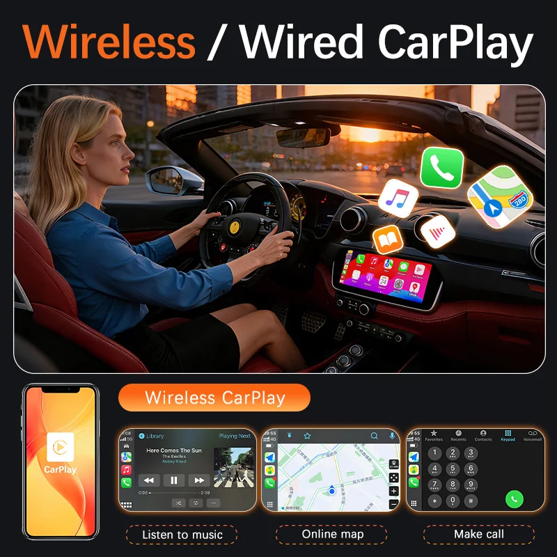 Kabelloses Carplay Android Auto Modul für Ferrari Protofino GTC4 F8 812 488 Spiegelung AirPlay Unterstützung OEM Mikrofon Rückfahrkamera Car Play