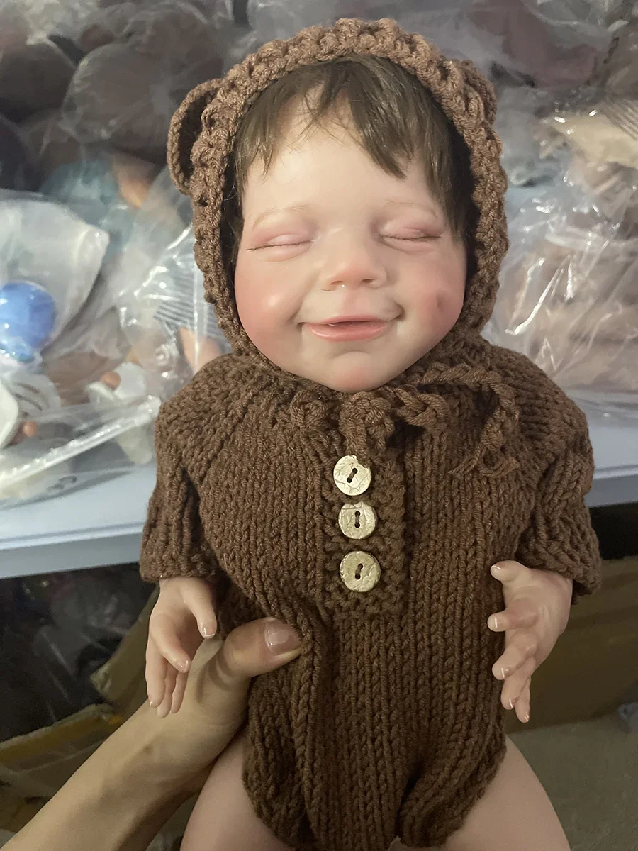 Boneca reborn de 49cm, abril, recém-nascido, corpo inteiro, silicone com cabelo enraizado, toque de pele 3d, veias visíveis macias, boneca artesanal de alta qualidade