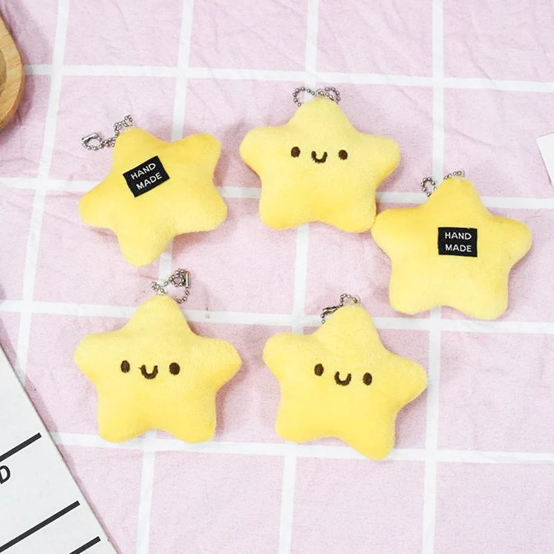 Cute Mini Yellow Small Stars Soft Plush Toys Keychain Backpack Ornaments Pendant Gifts