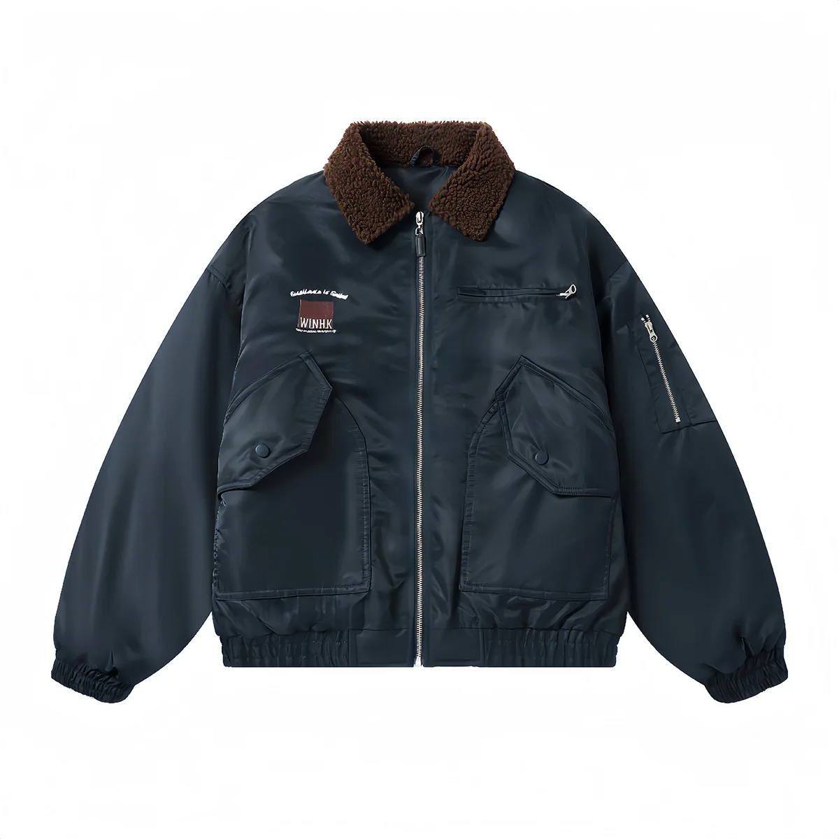 

Japanese Retro American Winter Fur Collar Patchwork Cotton Coat Embroidered Warm Thick Cotton Jacket for Men