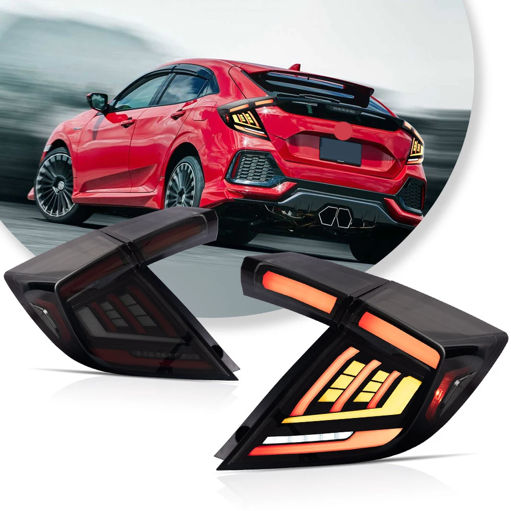 Vland 18-21 Civic 10th Gen (FK4/FK7/FK8) Hatchback II LED Tail Lights With Dynamic Welcome Lighting Smoked