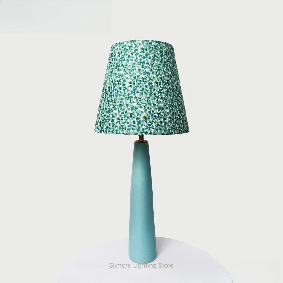 Cylindrical Teal Table Lamp: Liberty Fabric with Mid-Century Creative Design