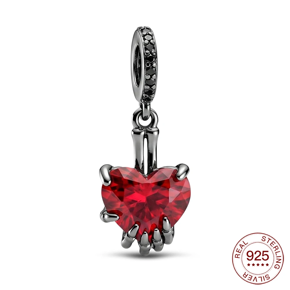 925 Sterling Silver Pendant Gun Black Skeleton Hand Heart Charms Jewelry Making For Original Bracelet Ladies DIY Halloween Gifts