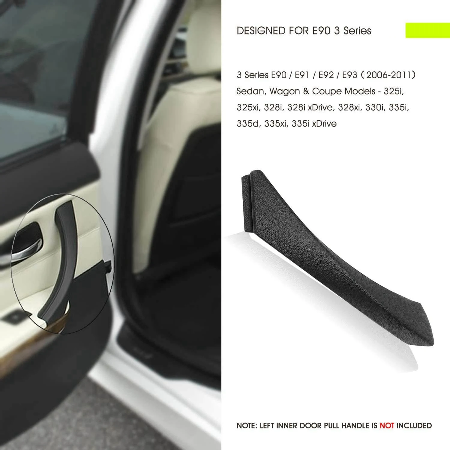 Black for -BMW E90 E91 3-Series Sedan 2006-2012 Left Inner Door Panel Handle Outer Trim Cover 51419150335