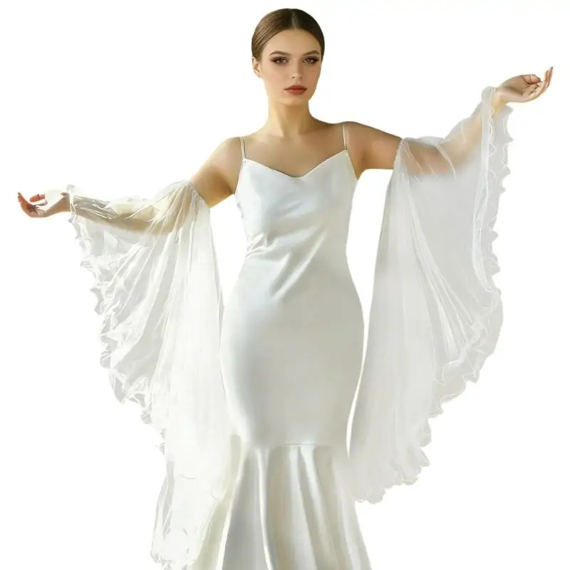 31BB Bridal Tulle Arm Cover Sheer Elastic Cuffs Formal Event Accessory Flared Design