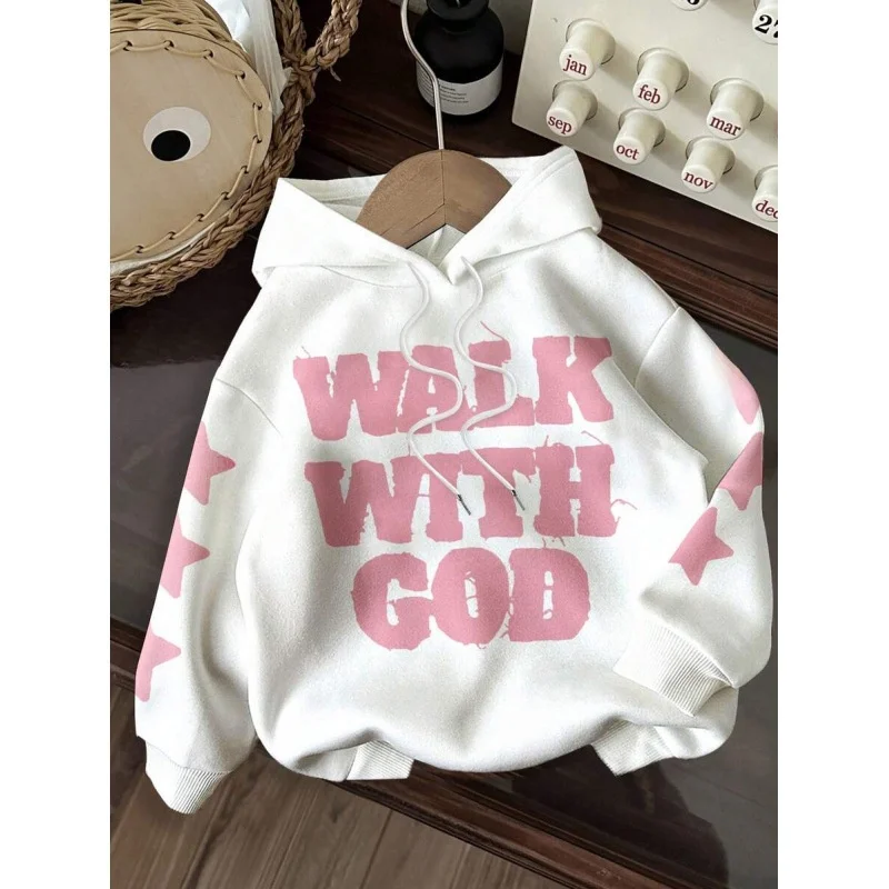

Angel Print Hoodie Female Spring Season Non-deformable Cardigan Style Comfortable Fit Sweatshirt Female Angel Pattern Hoodie