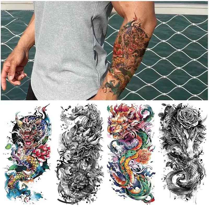 

Animal Dark Tattoo Stickers Half Arm Waterproof Temporary Tattoo for Men Fake Tattoo Realistic body art