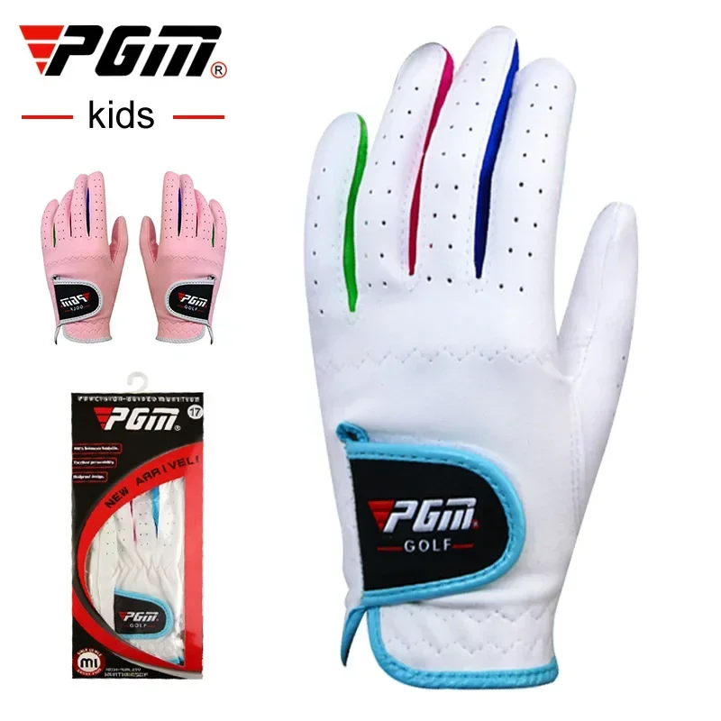 PGM Pack 1 Pair Golf Gloves Kids Microfiber Cloth Breathable Anti-Slipping Gloves Blue Pink Left Hand Right Hand ST010