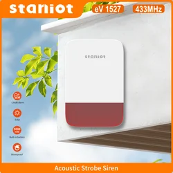 Staniot-sirena estroboscópica inalámbrica, 120dB, alto decibelio, soporte impermeable para interiores/exteriores, carga de Panel Solar, batería integrada de 5000mAh